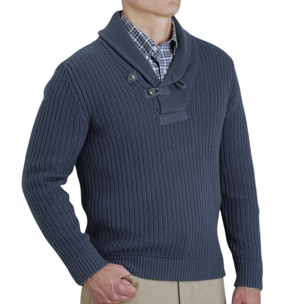 Duluth Trading Co Mens Shawl Collar Cardigan‎ Sweater Navy Blue Cotton wool XL